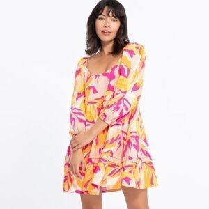 Sanctuary Cotton Babydoll Mini Dress Pink Orange Print Make a Splash XS